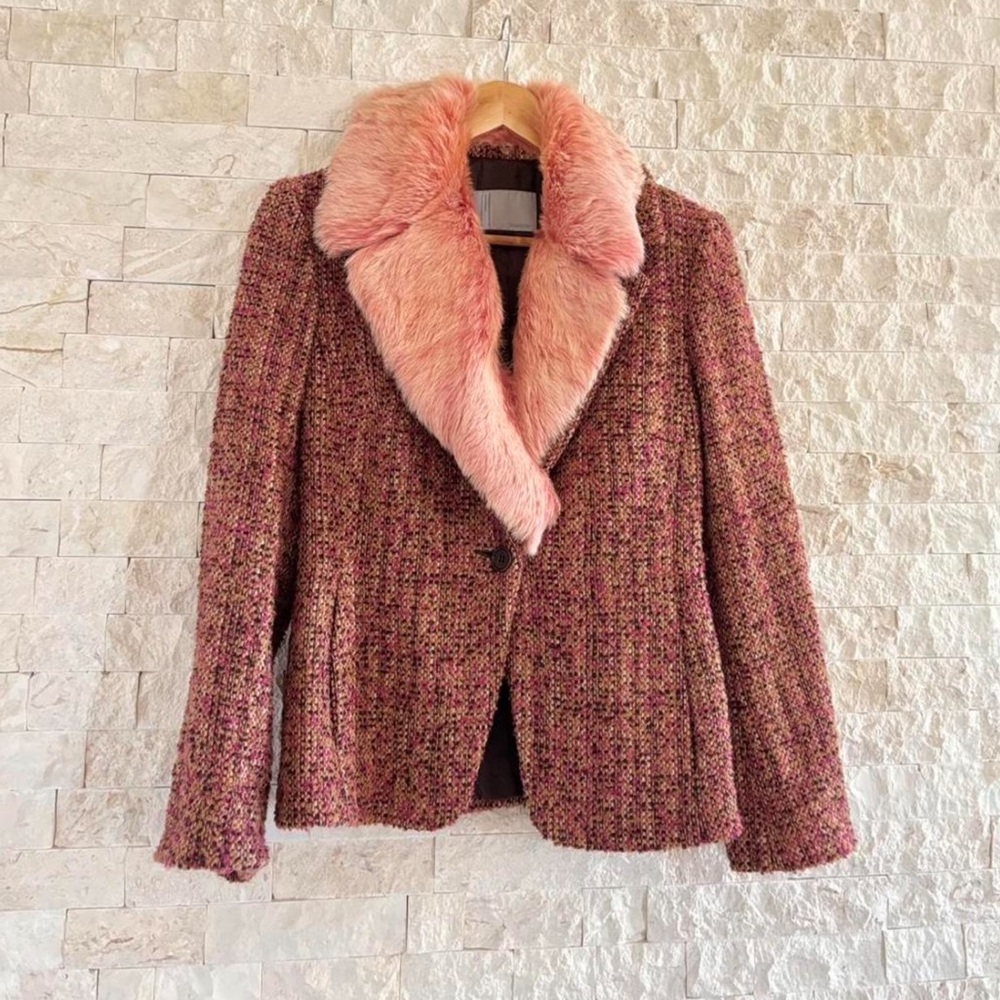 Vintage Missoni Tweed Jacket Rabbit Fur Collar